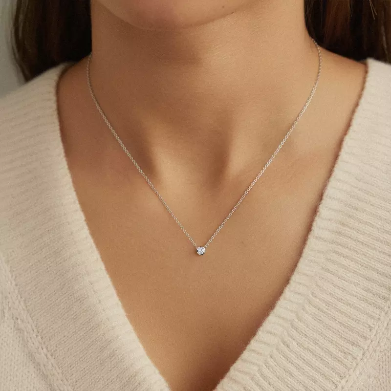 14K White Gold Classic Solitaire Bezel Lab Diamond Necklace (1/4 ct. tw.)